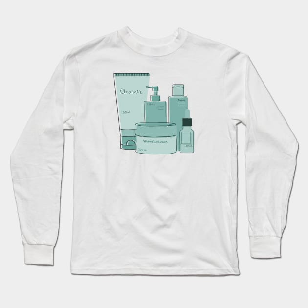 Skincare Essentials (Teal Theme) Long Sleeve T-Shirt by aaalou